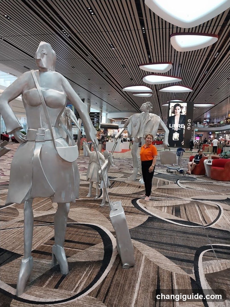 Airport Terminal Interior with Silver Sculptures