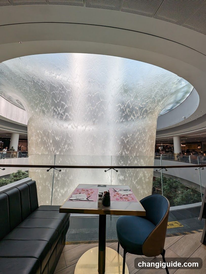 Interior seating area with waterfall feature