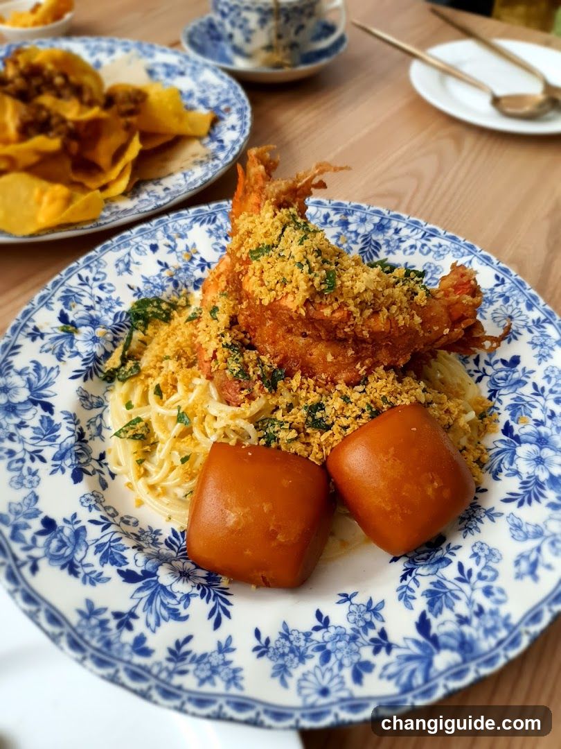 Fried Shrimp Pasta with Sausage and Chips