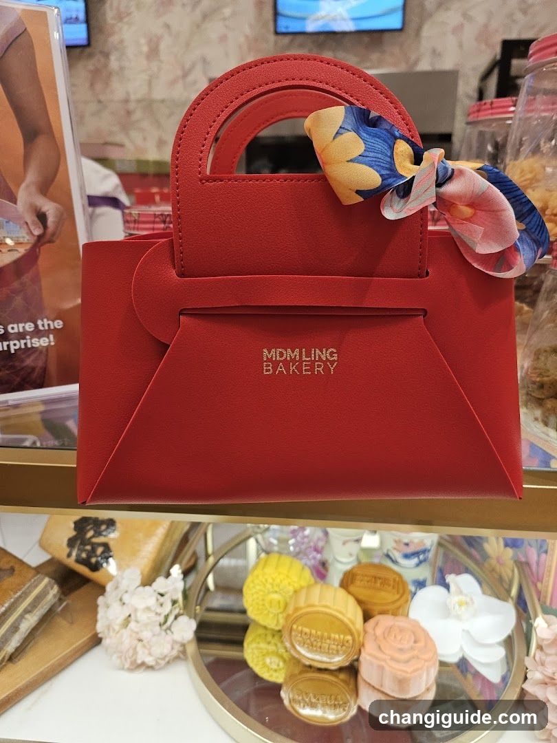 Red Handbag Display with Mooncakes