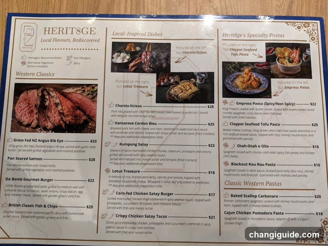 Heritage Local Flavours, Rediscovered Menu