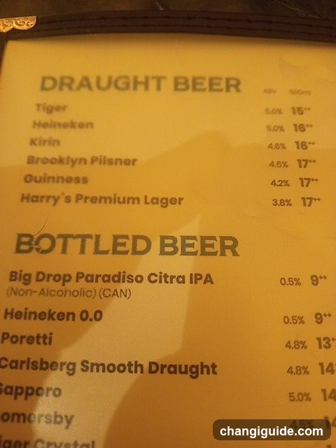 Draft and Bottled Beer Menu