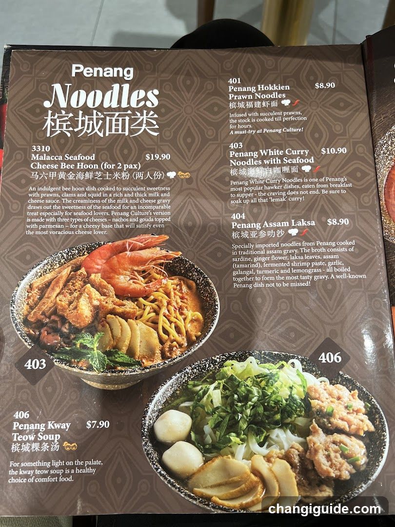 Penang Noodles Menu Page
