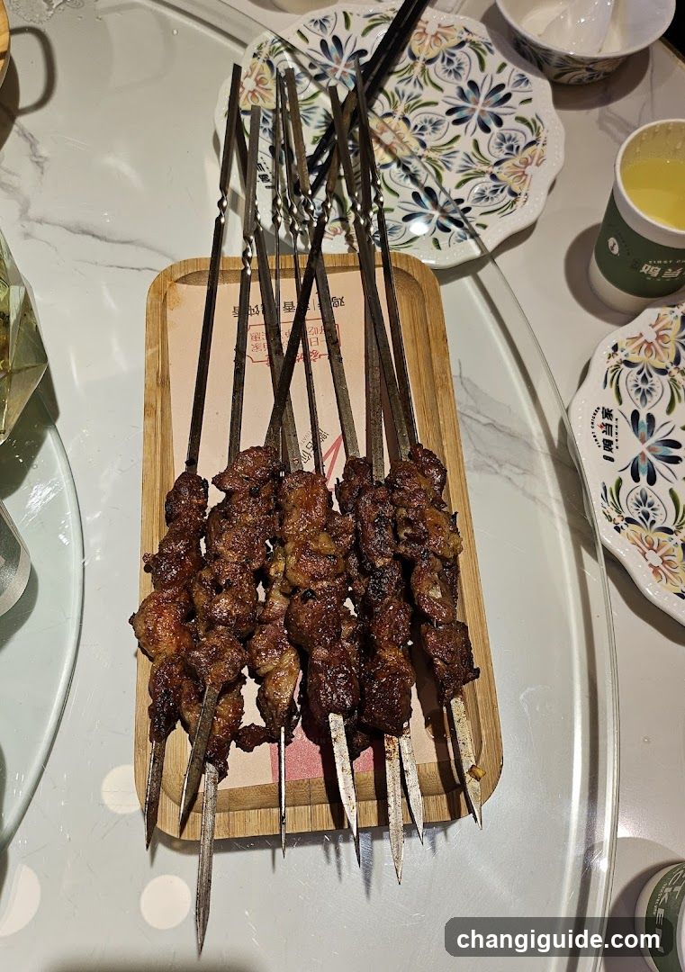 Grilled Skewers on Wooden Board
