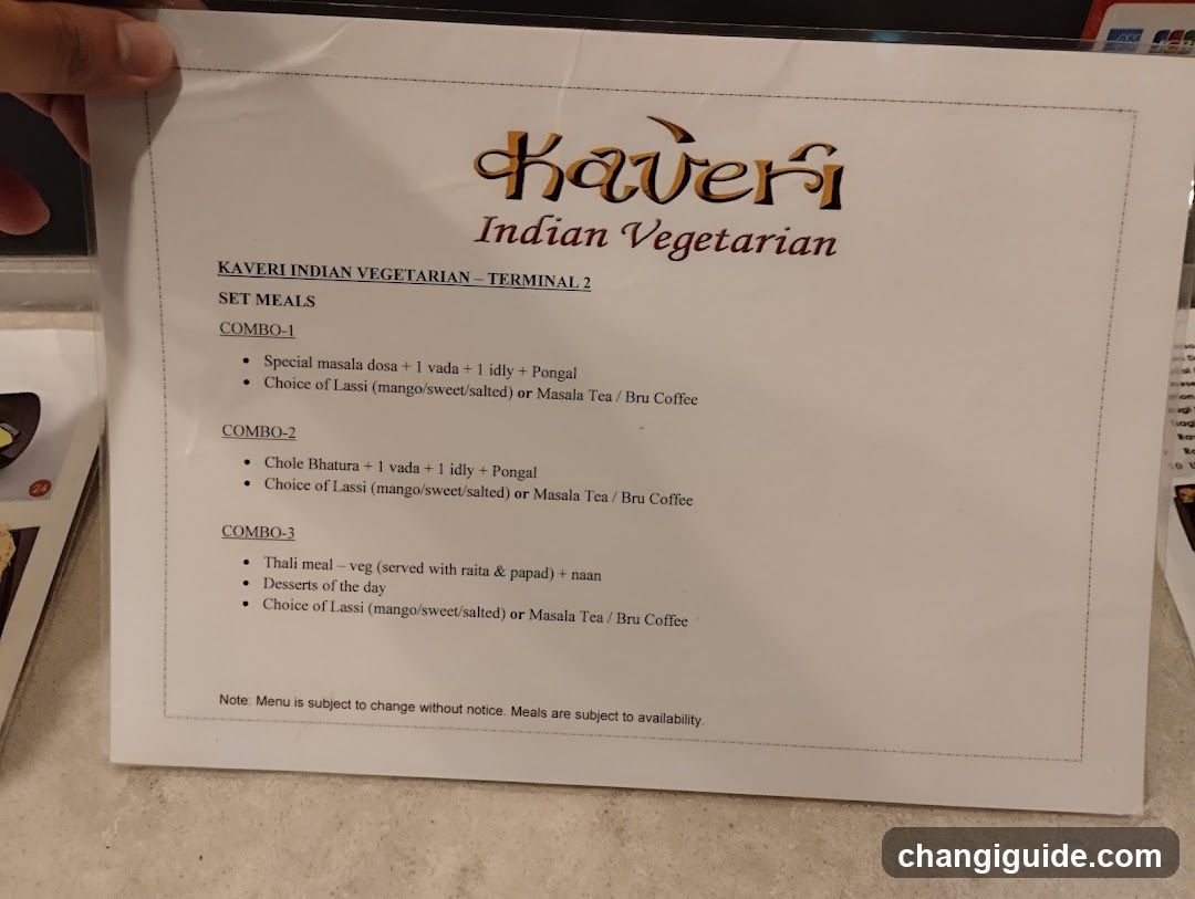 Kaveri Indian Vegetarian - Terminal 2 Menu