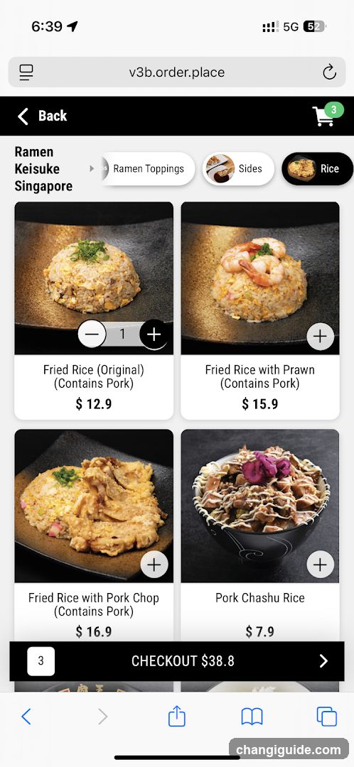Ramen Keisuke Singapore Order Screen