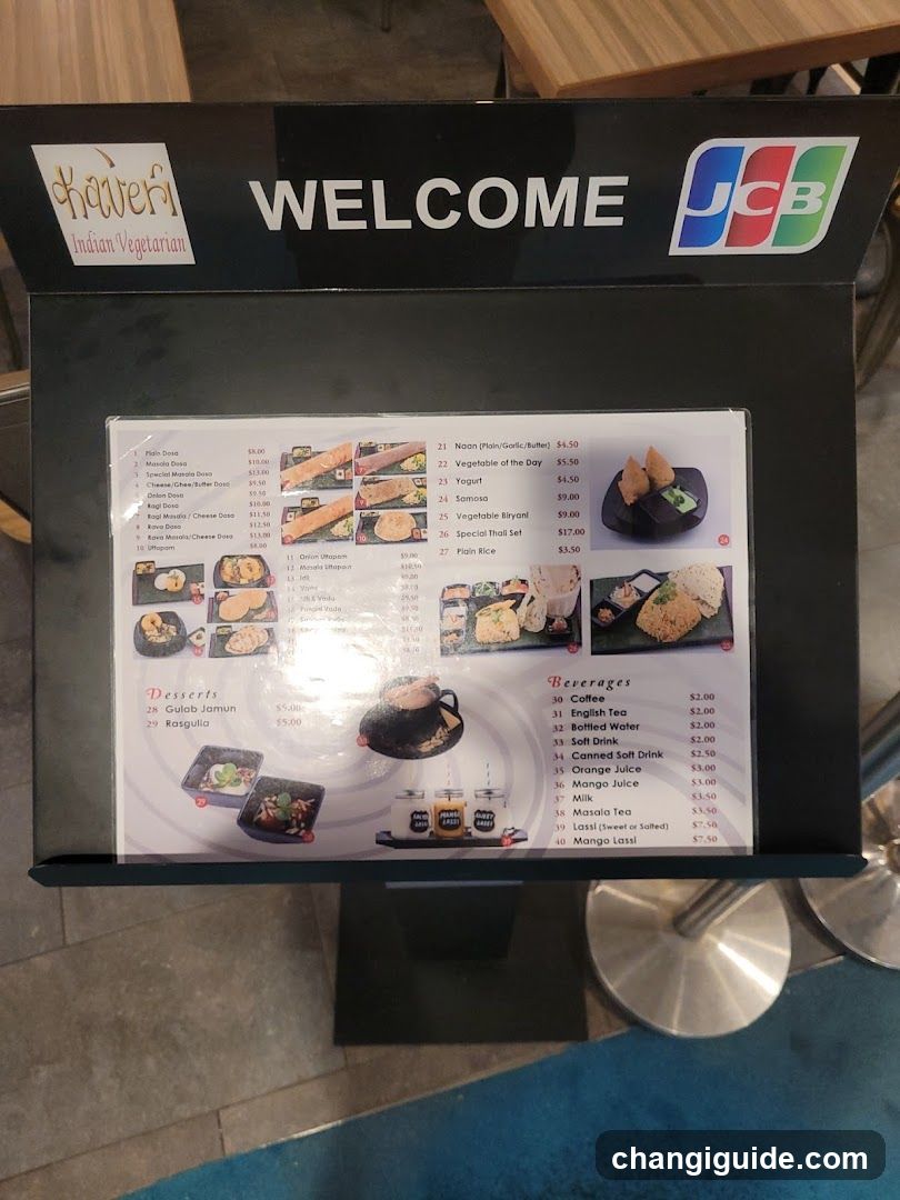 Kaveri Indian Vegetarian Menu Board