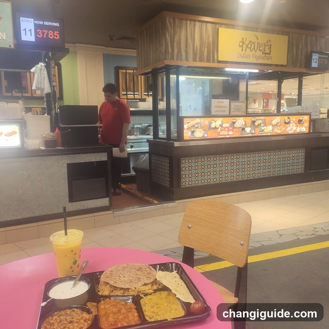Food Tray and Staff at Indian Vegetarian Stall