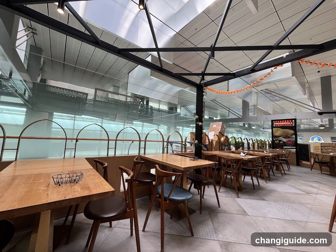 Restaurant Interior with Wooden Tables and Chairs