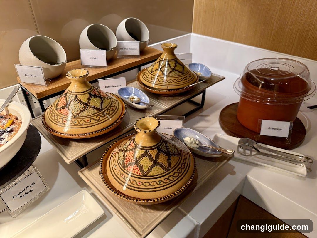 Food Display with Tagines and Side Dishes