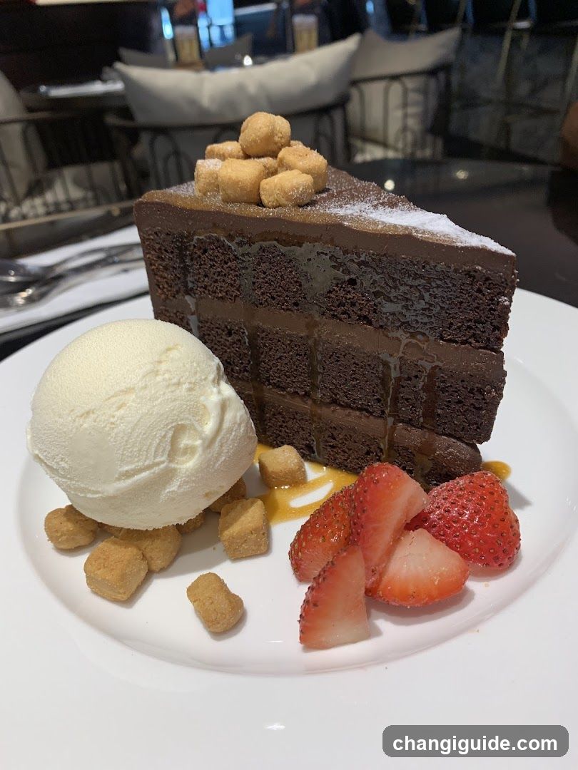 Chocolate Cake with Ice Cream and Strawberries