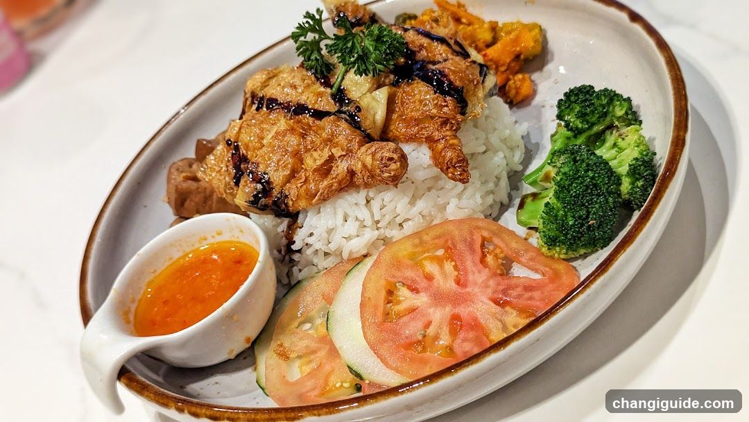 Grilled Chicken Rice Bowl with Broccoli and Tomato Slices