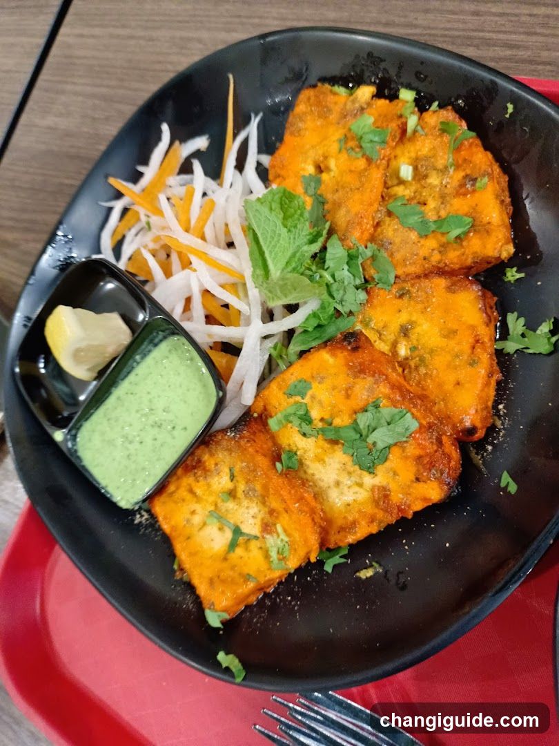 Tandoori Paneer with Mint Chutney and Papaya Salad