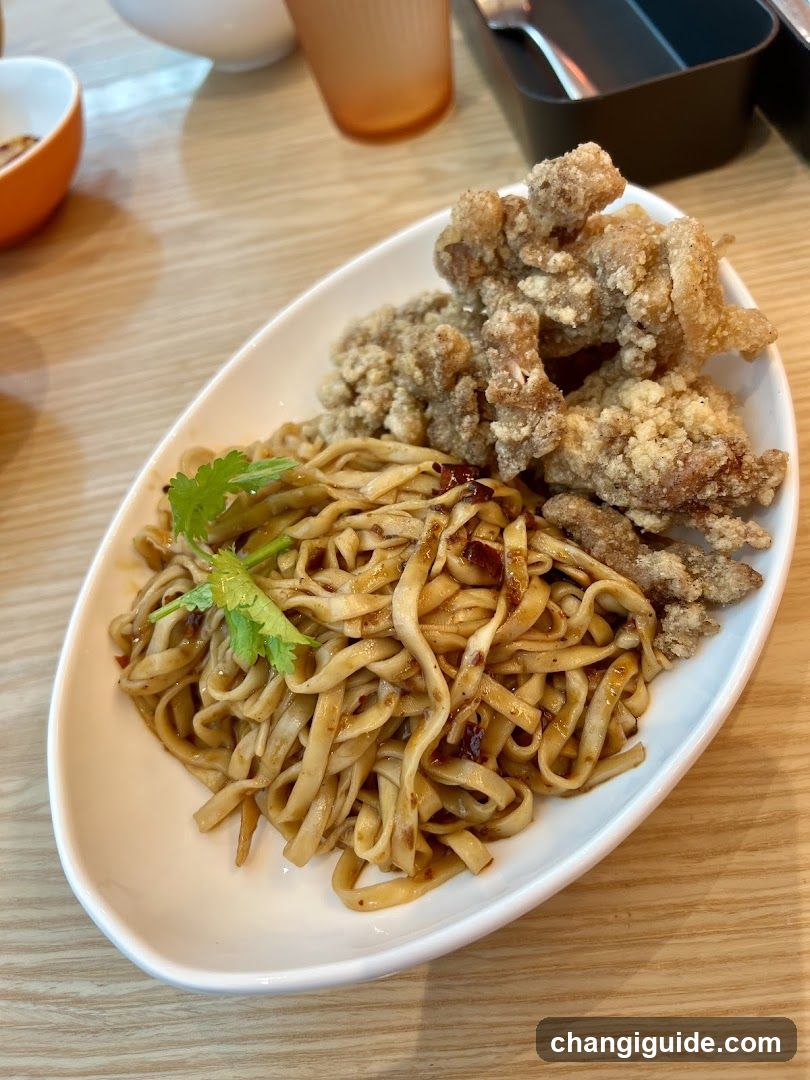 Fried Chicken and Noodles Dish