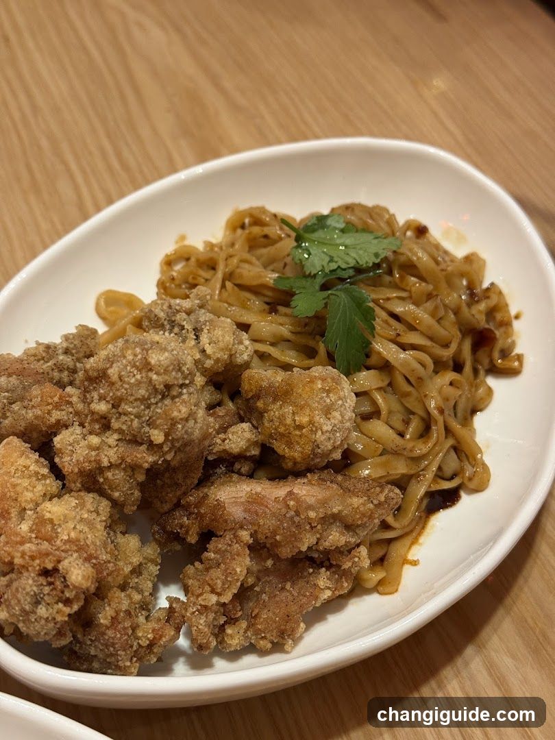 Fried Chicken and Noodles Dish