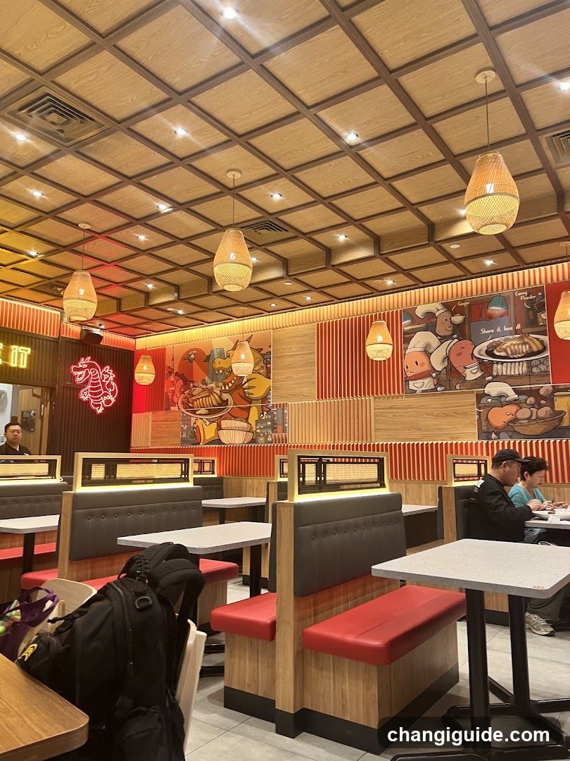 Restaurant Interior with Booth Seating and Wall Art