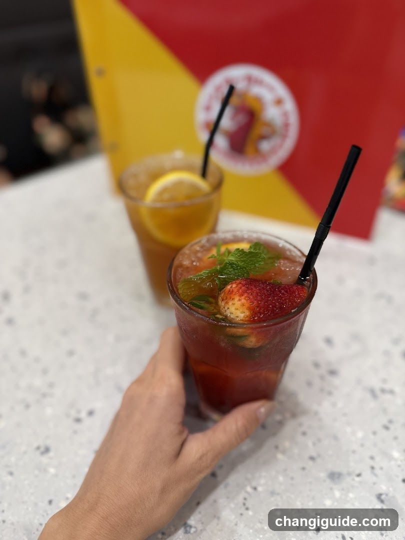 Fruit-infused drinks on a counter