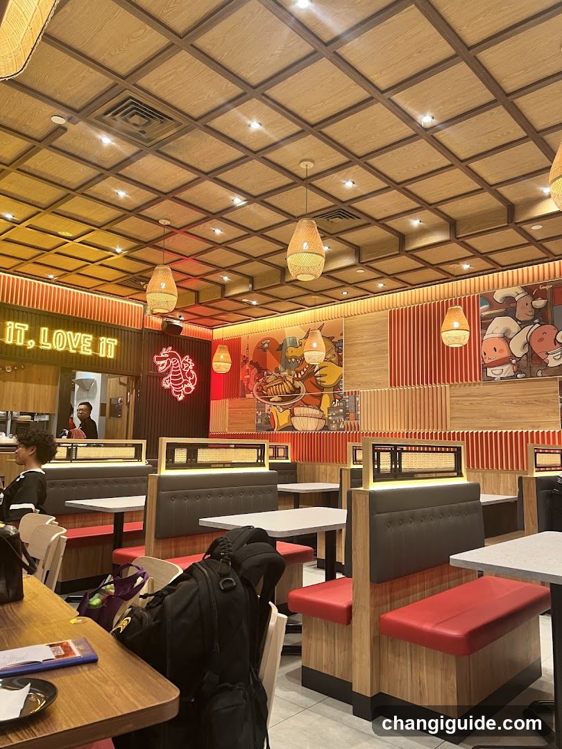 Restaurant Interior with Booth Seating and Decorative Wall Art