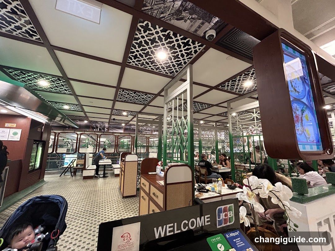 Restaurant Interior with Decorative Ceiling and Dining Area