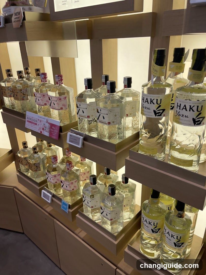A well-lit display shelf showcasing multiple bottles of Haku Vzu liquor, arranged neatly in rows with labels visible.