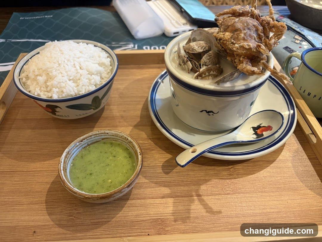 Seafood Meal on Wooden Tray