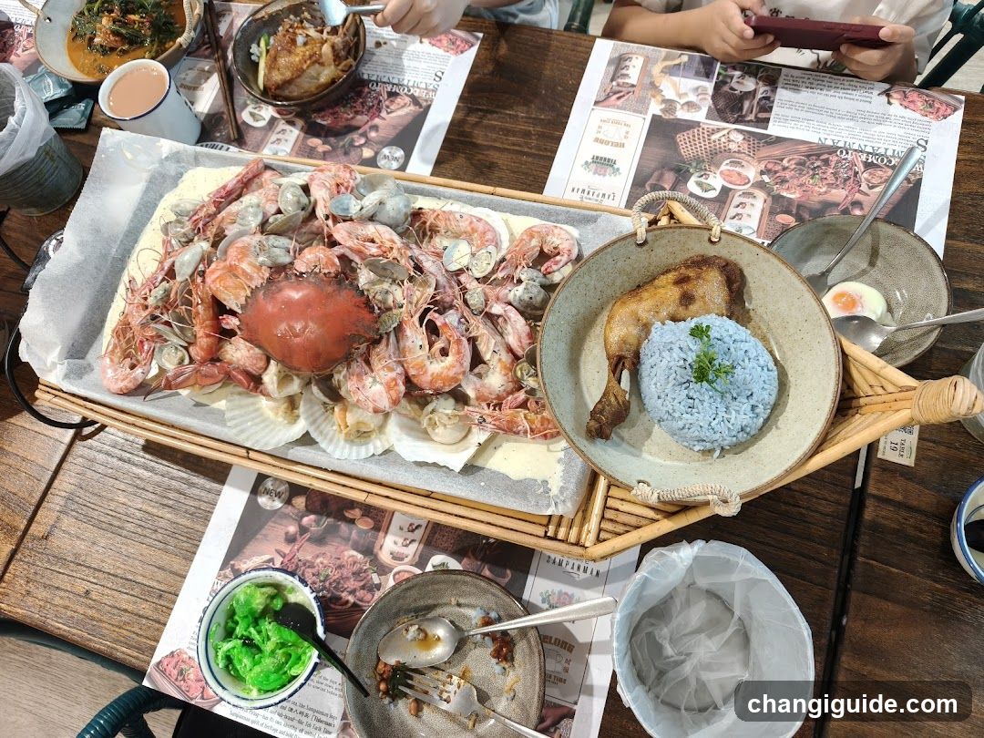 Seafood Feast with Blue Rice