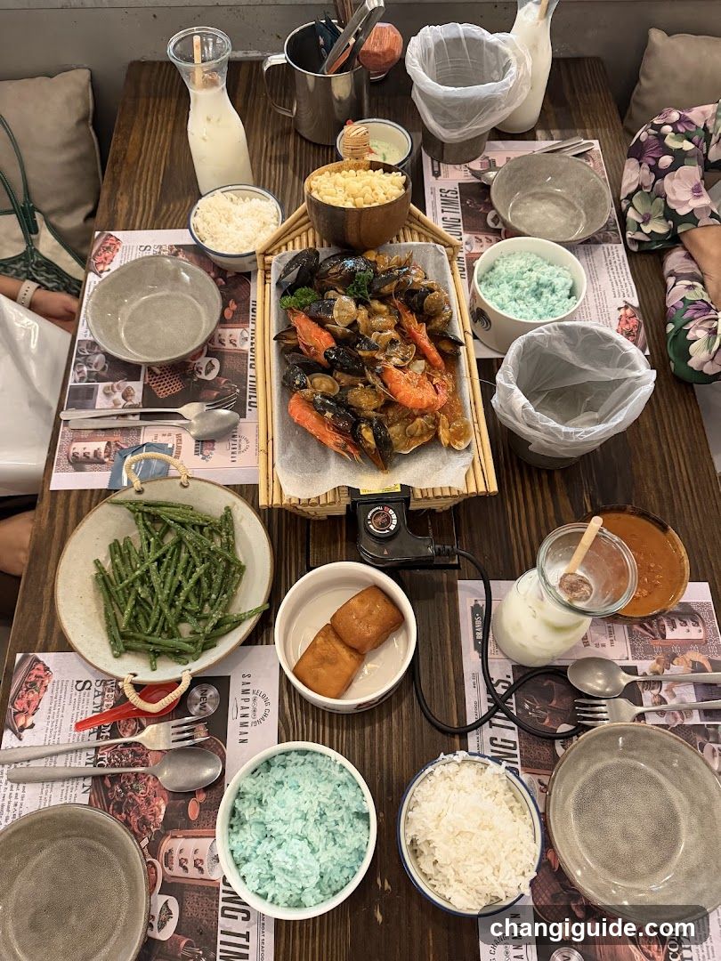 Thailand-style seafood meal spread