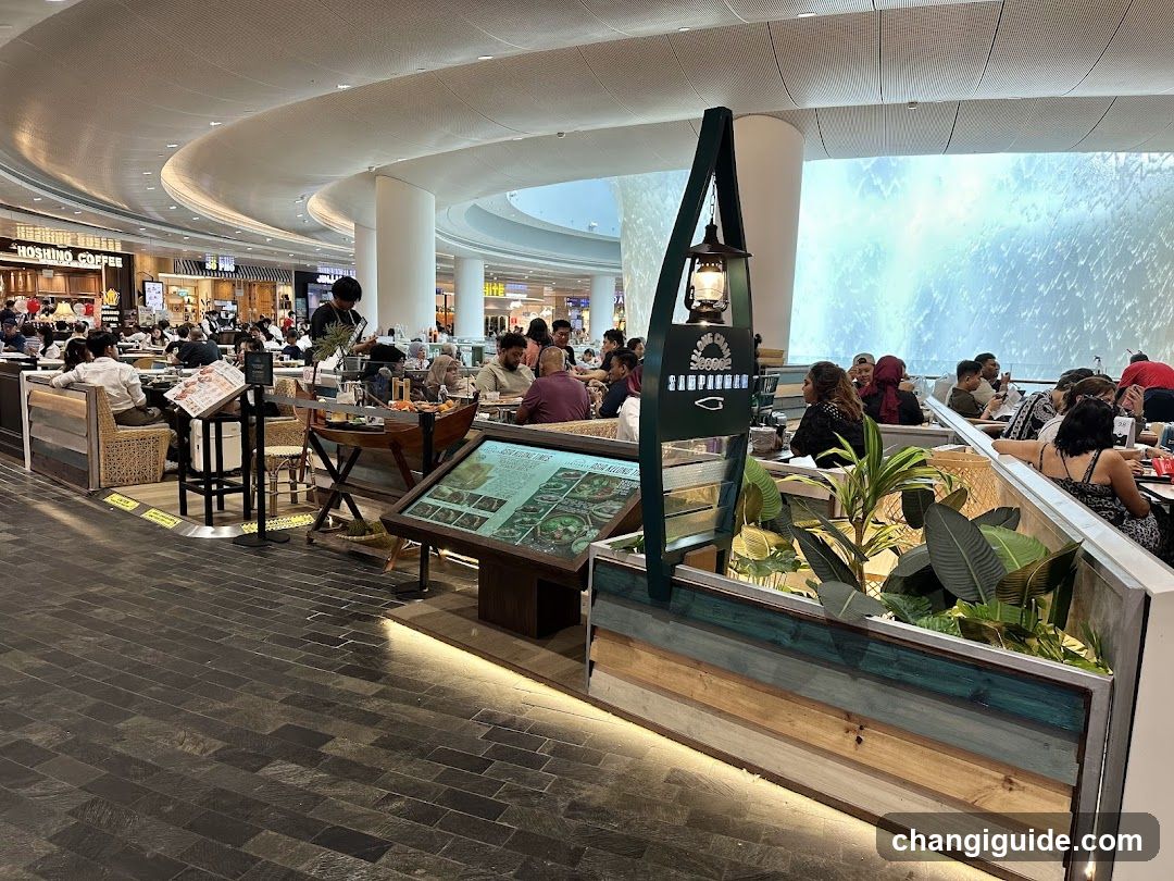 Food Court Interior with Menu Board and Staff