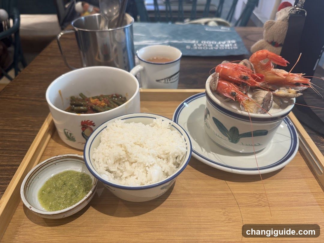 Seafood Meal on Wooden Tray
