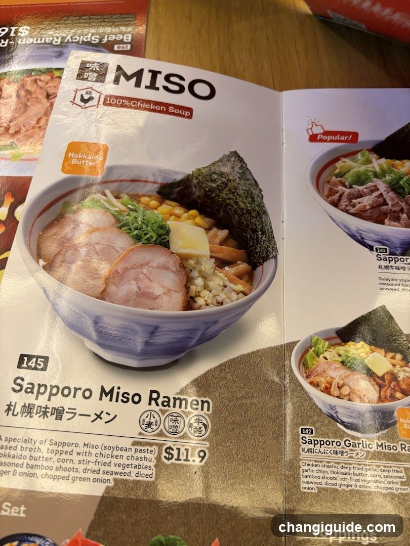 Sapporo Miso Ramen Menu Page