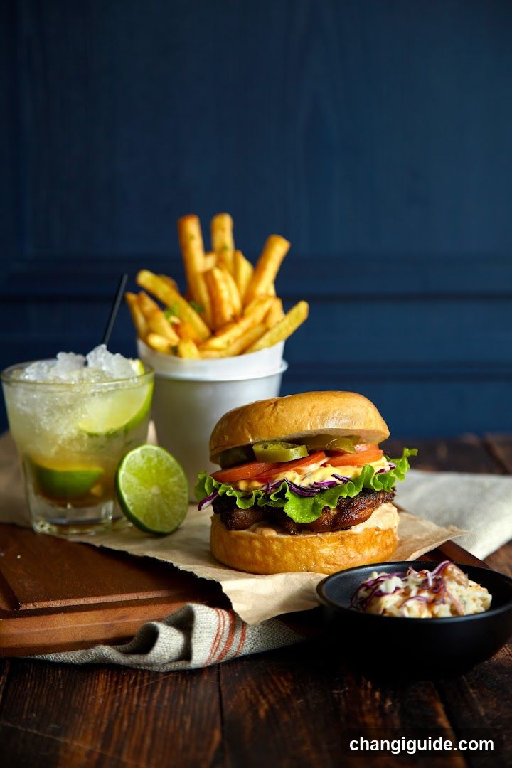 Burger and Fries with Cocktail