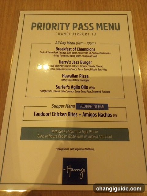 Priority Pass Menu - Changi Airport T3