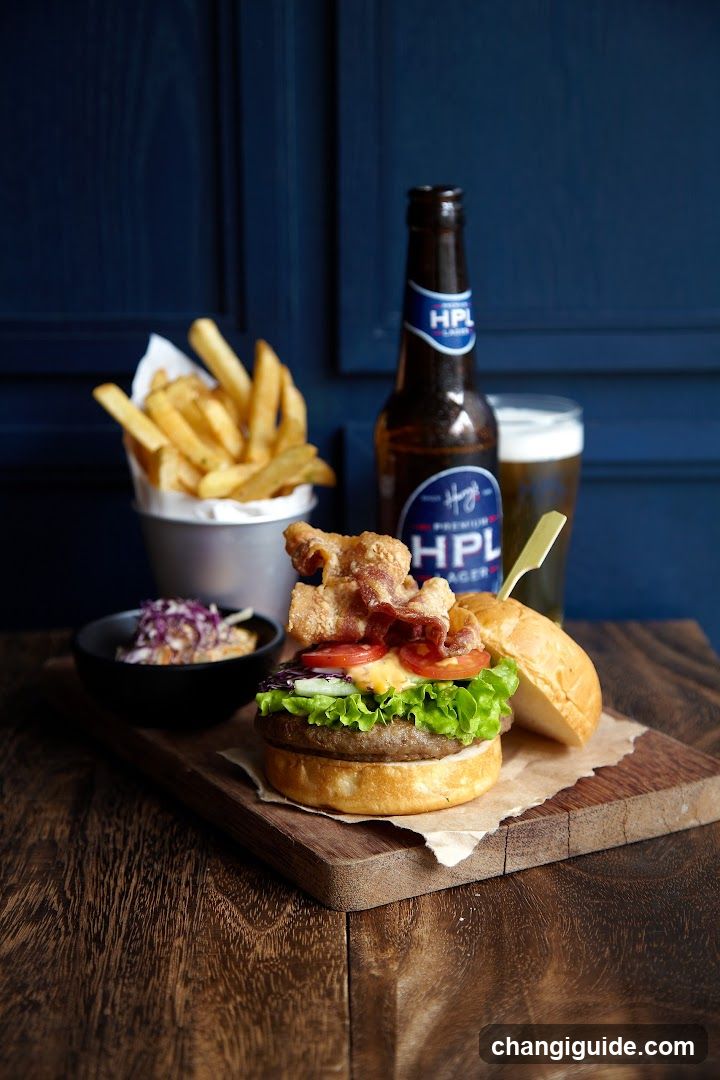 HPL Burger with Fries and Beer