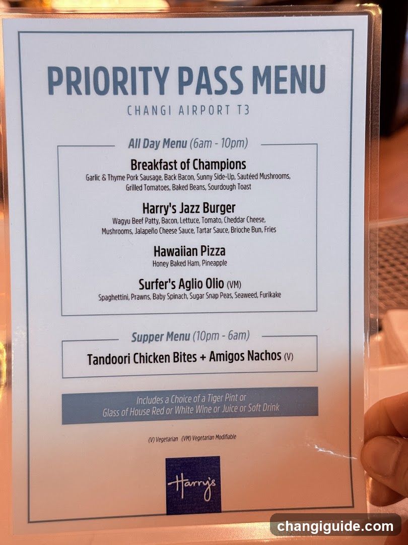 Priority Pass Menu - Changi Airport T3