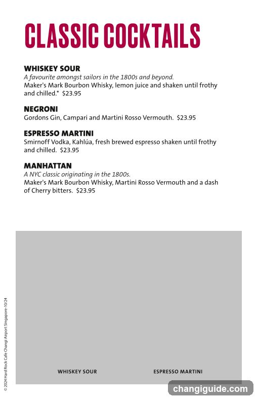 Classic Cocktails Menu