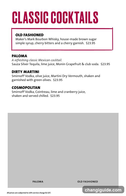 Classic Cocktails Menu