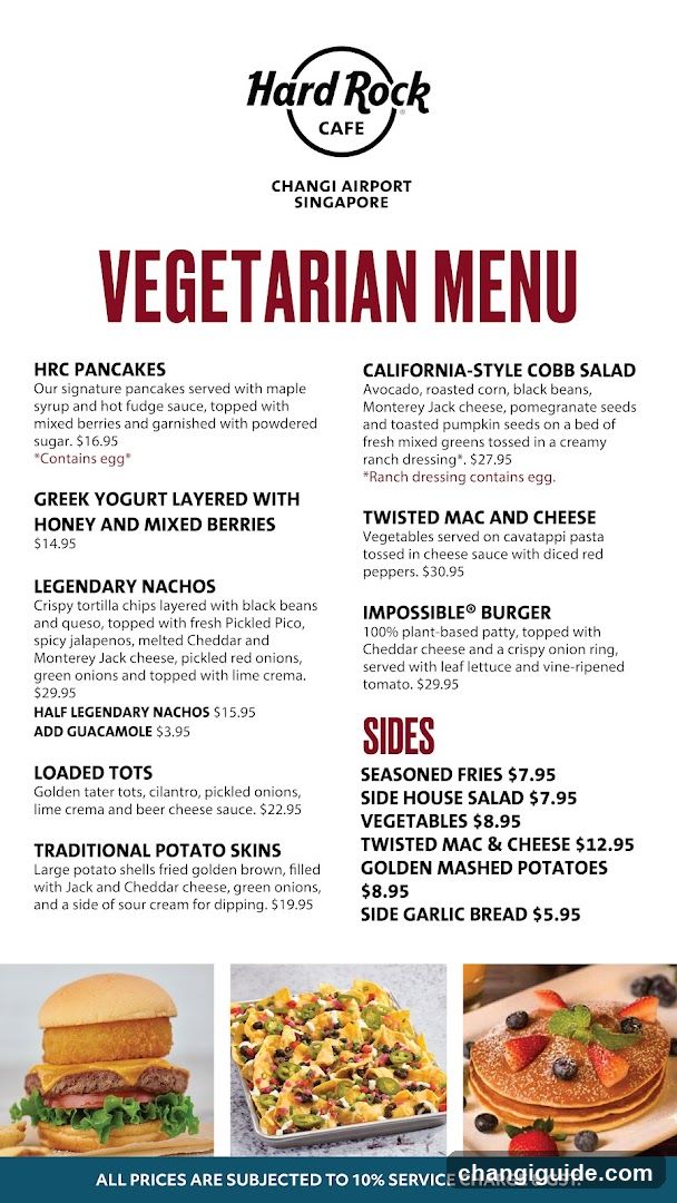 Hard Rock Cafe Changi Airport Singapore Vegetarian Menu