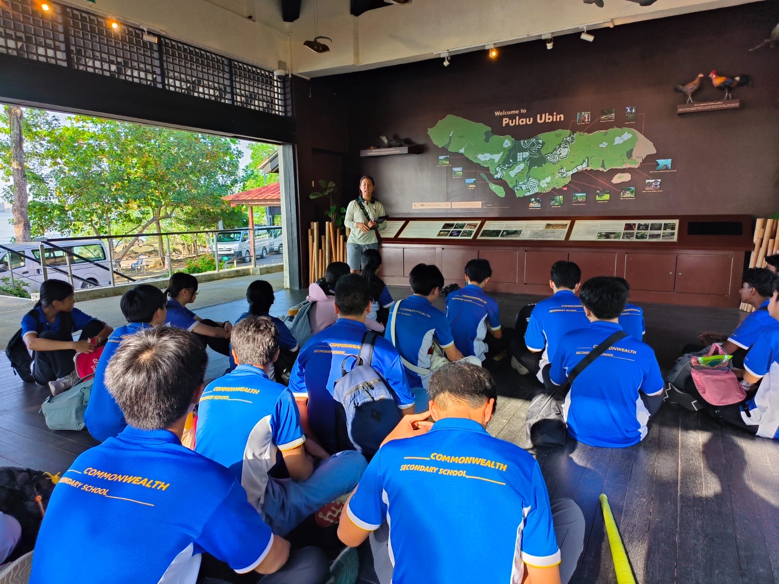 School group briefing inside Chek Jawa Visitor Centre, House No. 1, Pulau Ubin