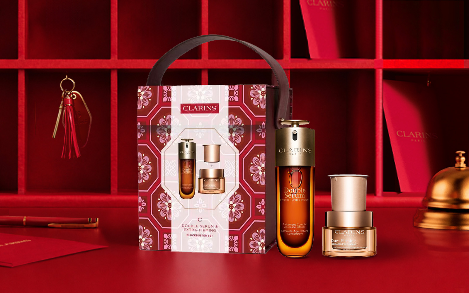 Clarins Double Serum and Extra-Firming Blockbuster Set at Changi Airport