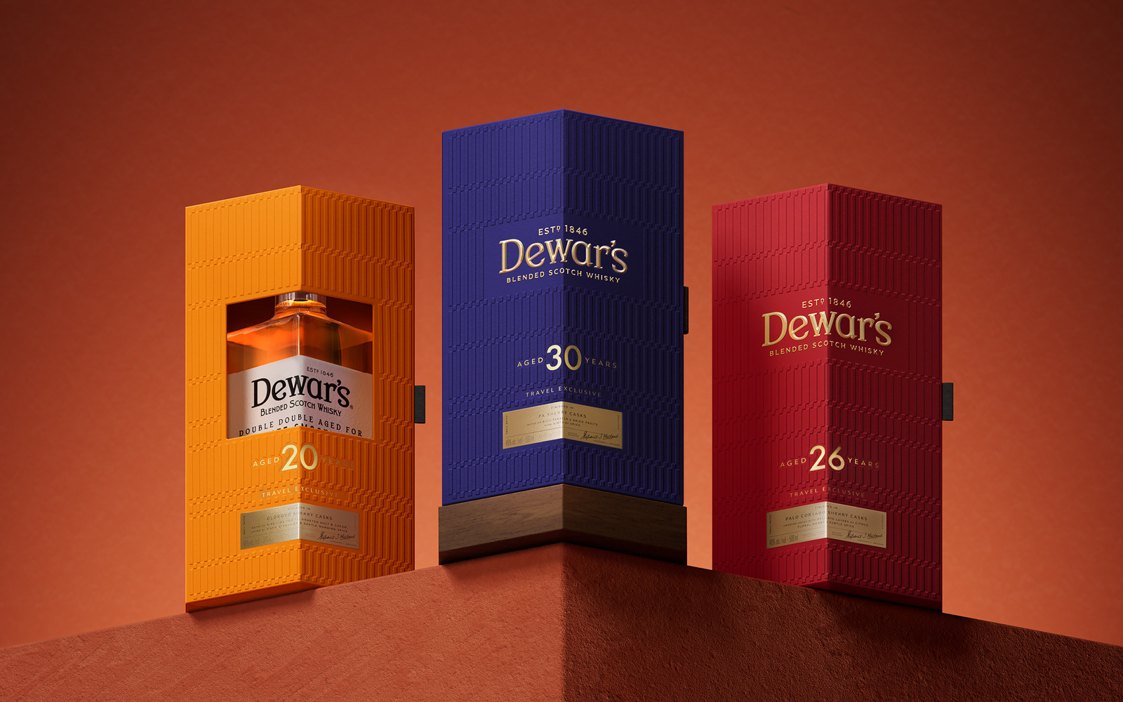 Dewar's Double Double 20, 26 and 30 year travel-exclusive gift packs