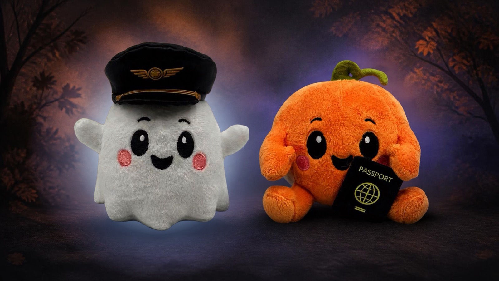 Captain Boo and Pompkin the Explorer Halloween plush keychains at CES