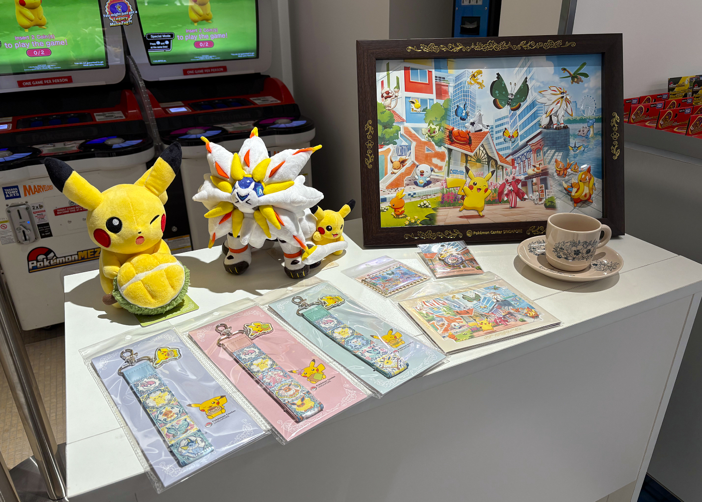 First wave of commemorative Singapore-themed Pokémon Center merchandise including Pikachu durian plush and logo pin