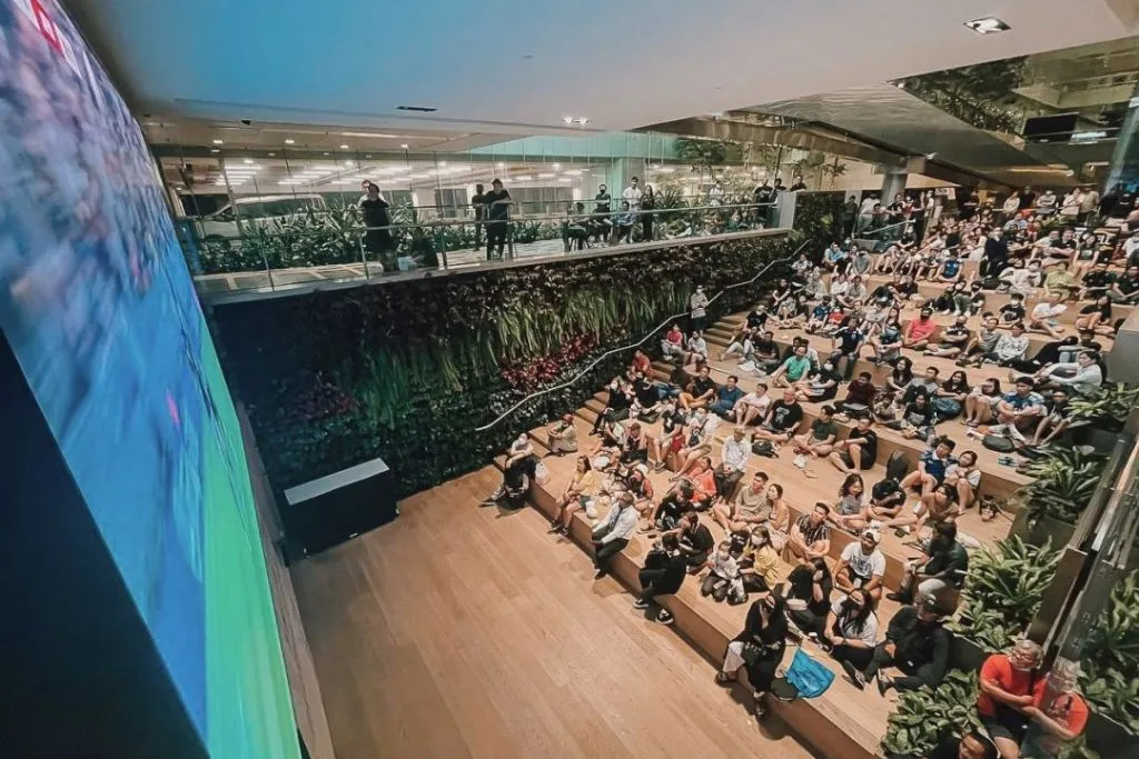 Crowds watching FIFA World Cup 2026 live screening at ST3PS Changi Airport Terminal 3